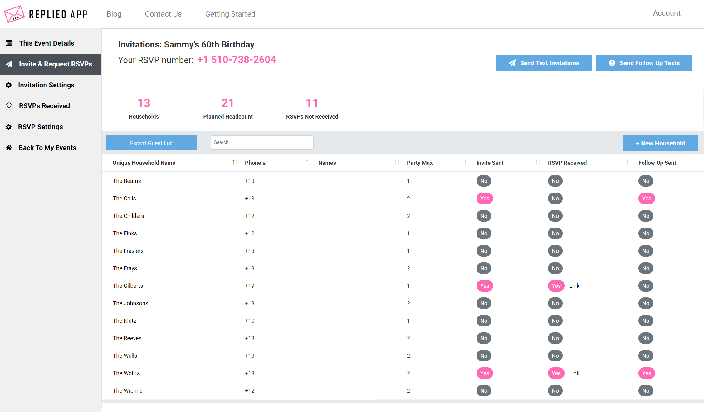 Replied App Text Message Invitation and Text Message RSVP App